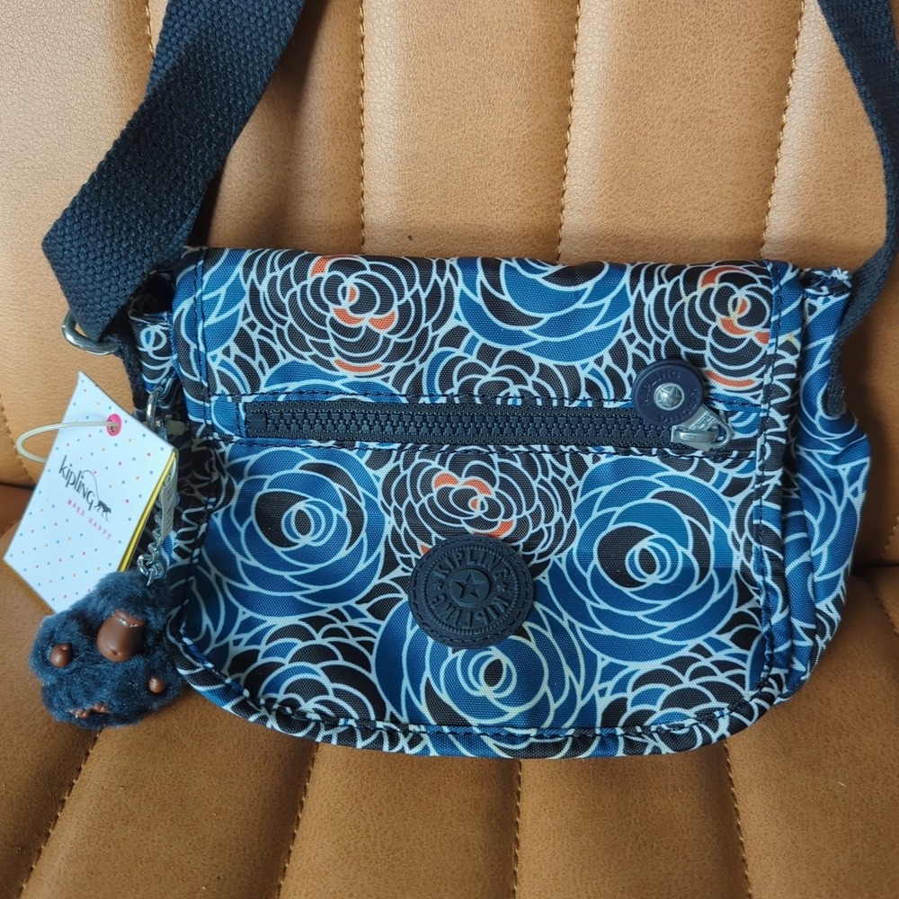 Kipling Make Happy Piercing‎ Posies Purse Cross Body Travel Blue NWT!